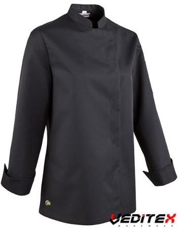 Veste de cuisine femme manches longues, noire, col officier - BAMA