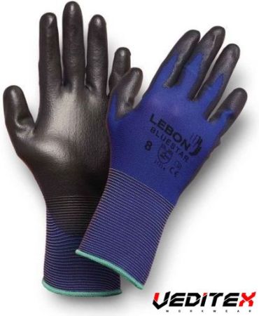 Gant de manipulation fine enduction polyuréthane - 3.1.2.1.X. [LEBON  PROTECTION] Gants de manipulation fine, modèle GANTBLUESTAR