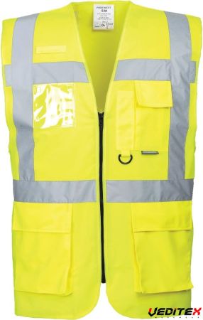 Gilet haute visibilité avec fermeture éclair zip, multi poches-S476