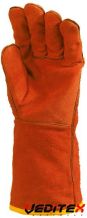 Gants tout croûte vach. rouge doublé molleton, m.15 cm [2631]