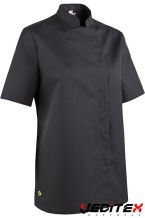 Veste de cuisine femme manches courtes, noire, col officier - BAMA [BAMA-MC]