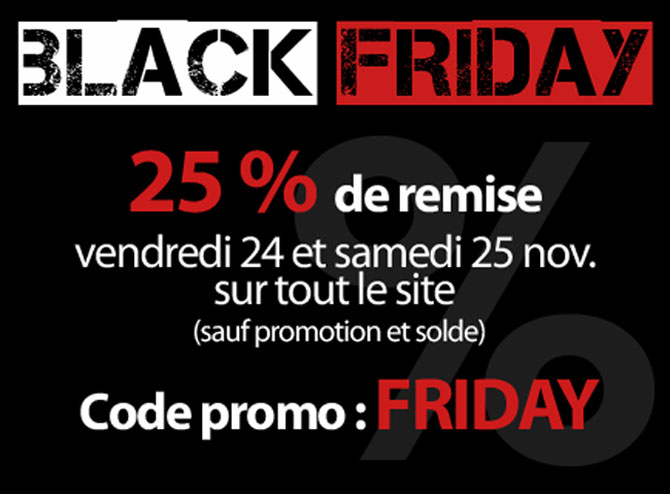 BLACK FRIDAY : 25% de remise avec le code promo FRIDAY